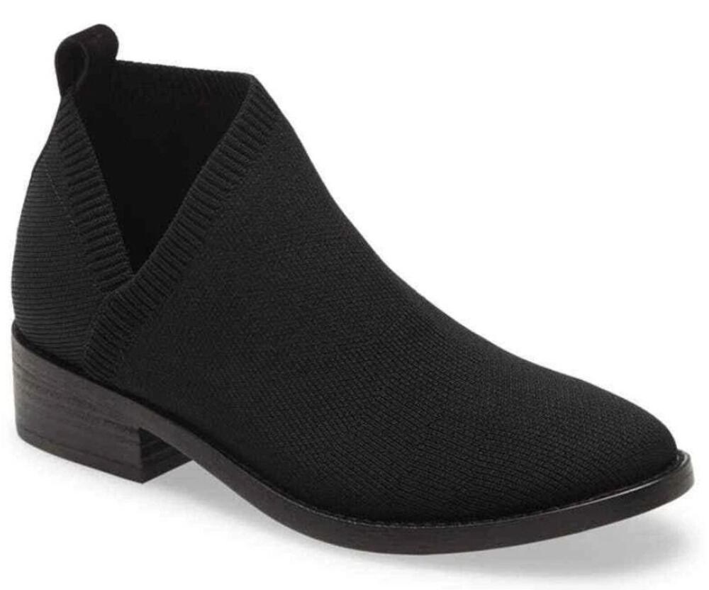 EILEEN FISHER black stretch knit unique casual comfort Davie slip on heeled shoe